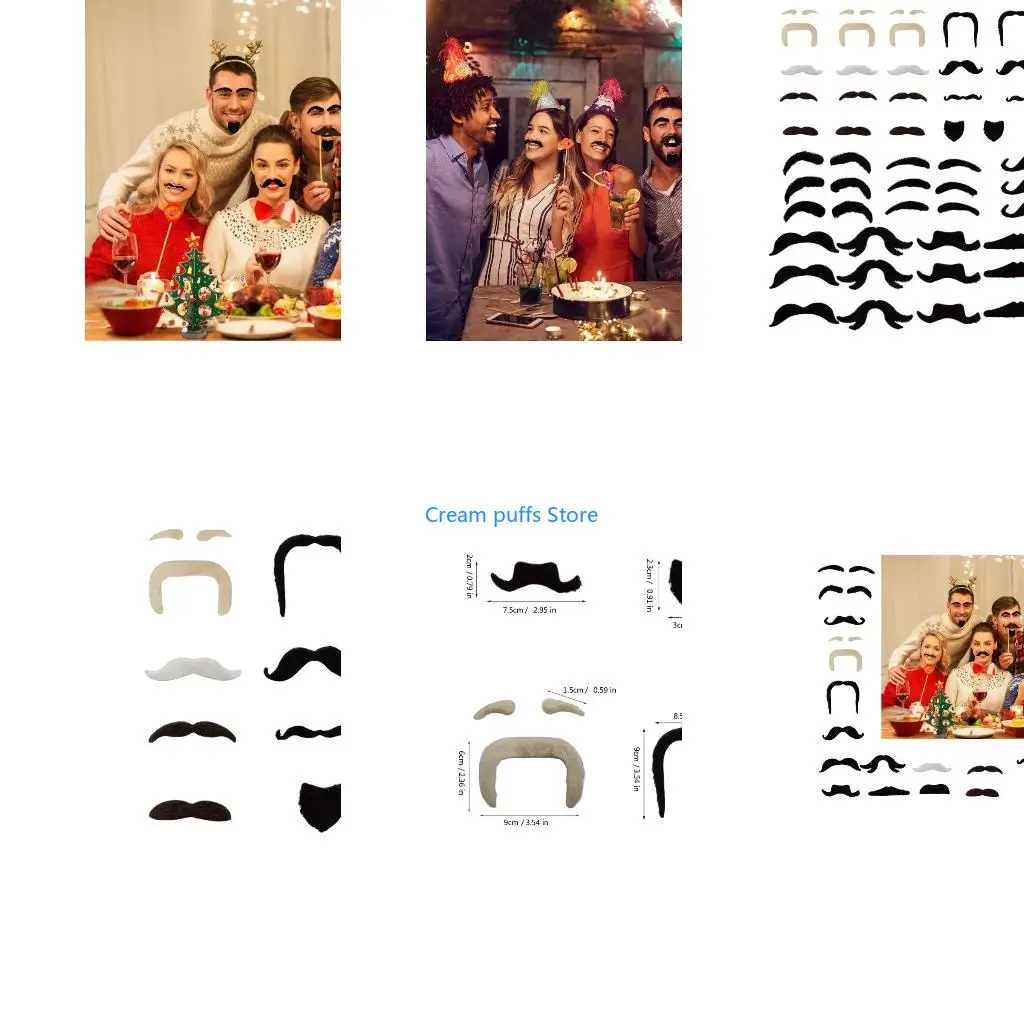 50LE 49Pcs Fake Mustaches Halloween selfs Adhesive Fake Beard Moustache Stickers Christmas Masquerades Accessories Gifts