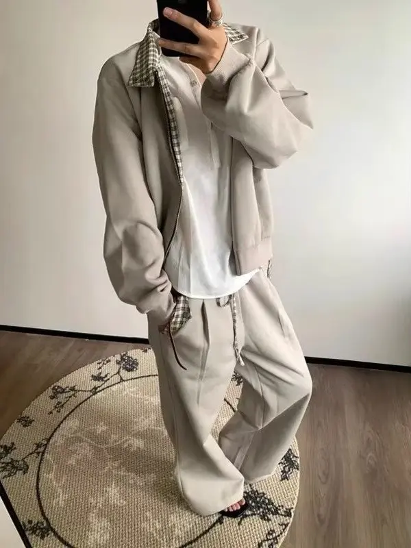 

Повседневная мужская куртка в клетку в американском ретро-стиле, рабочая одежда, бейсбольная куртка свободного кроя из канваса, ветрозащитная, на молнии, без капюшона