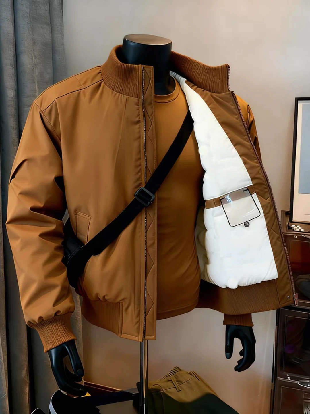 

Мужская коричневая утепленная куртка с воротником-стойкой, на флисовой подкладке, теплая хлопковая зимняя модная брендовая куртка на молнии