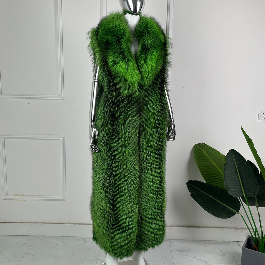 

Жилет из натурального лисьего меха с воротником, женское длинное меховое пальто без рукавов, пальто из лисьего меха, Новое поступление, верхняя одежда из натурального меха