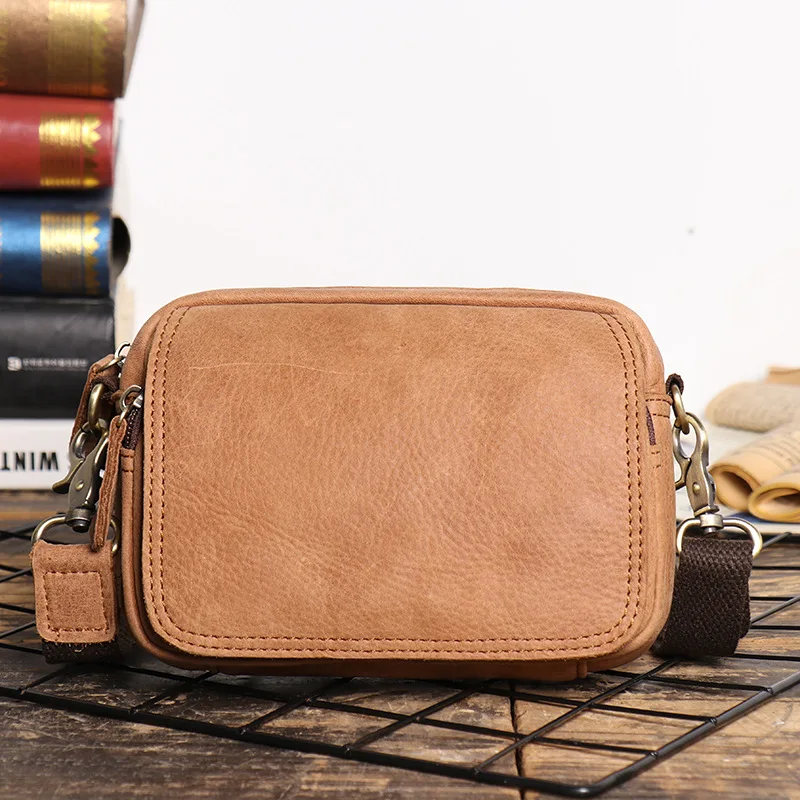 

Vintage Sanded Leather Men's Shoulder Bag Multi-functional Wear Belt Mobile Fanny Pack Leather Crossbody Bag