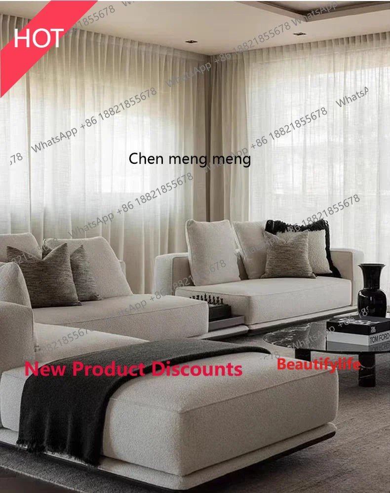 P32 Minimalist fabric sofa living room large apartment combination villa high-end cotton and linen new special-shaped sofa