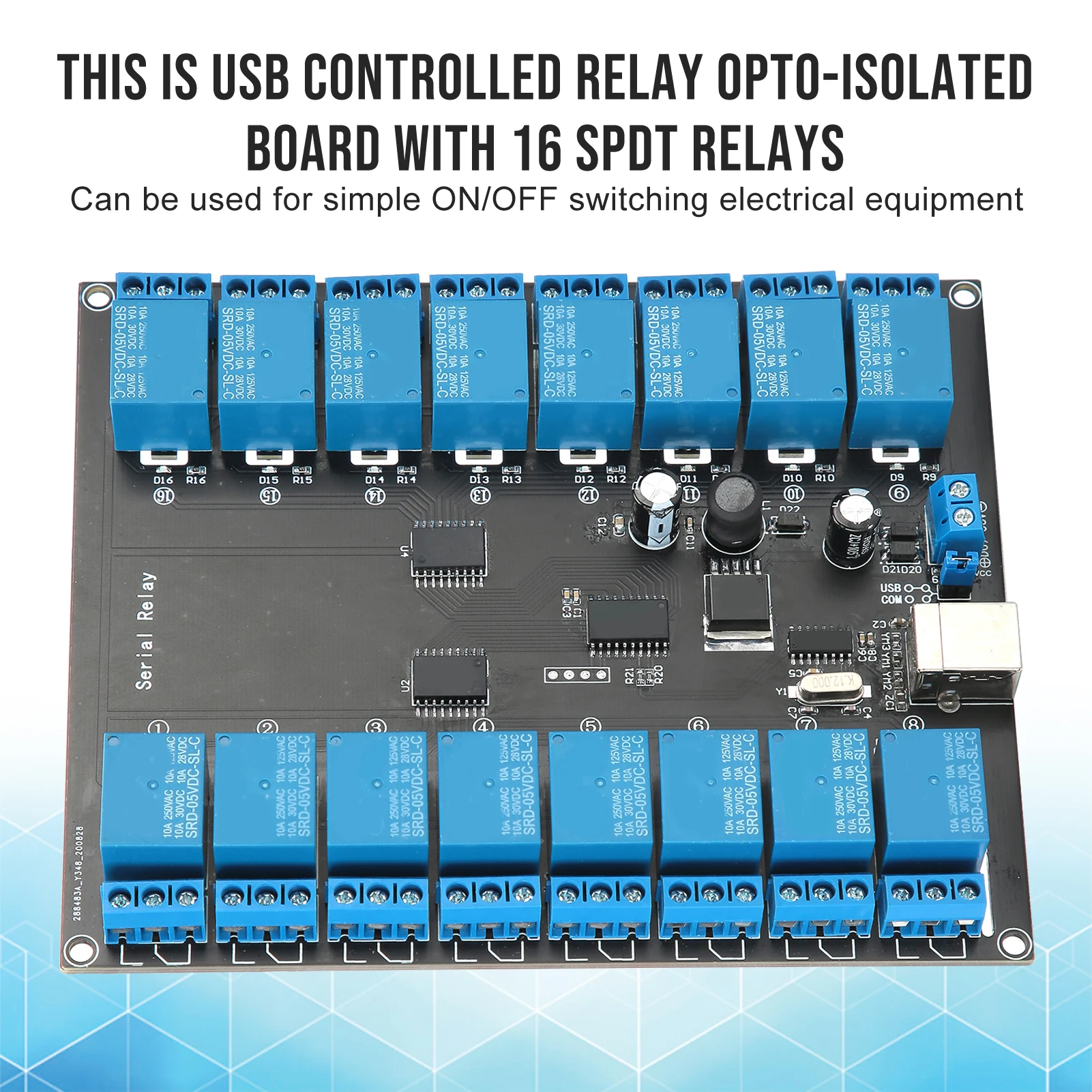 Relay Module 16 Channel 9‑36V USB Controlled SPDT Switch Relay Module Opto‑Isolated Board USB Controlled Relay Module