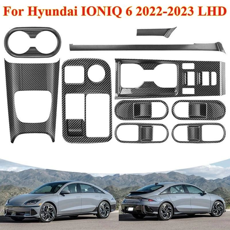 

1PCS Car Carbon Fiber Center Console Water Cup Holder Decoration Cover Trim Sticker for Hyundai IONIQ 6 2022-2023 LHD