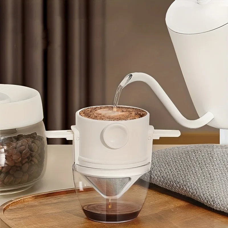 Tragbarer Kaffeefilter aus Edelstahl – faltbarer Tropfer mit Stauraum. Jeden immer reichhaltiger Kaffee brauen. Einfaches Design gießen.