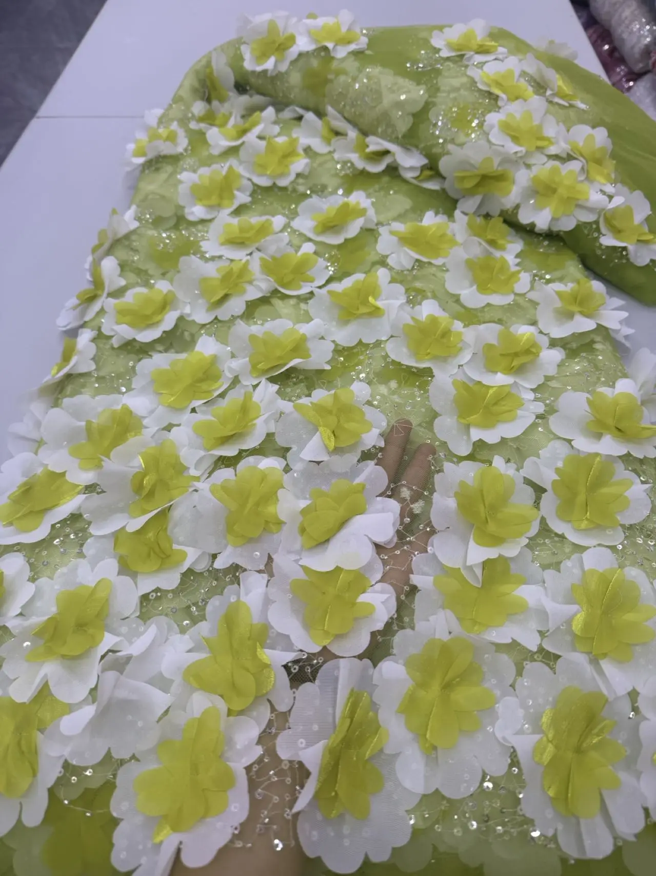 

2025 Latest High Quality African Nigerian With Tulle Sewing Lace Fabric Guipure Embroidery Dresses Sequins 5Yards JY453