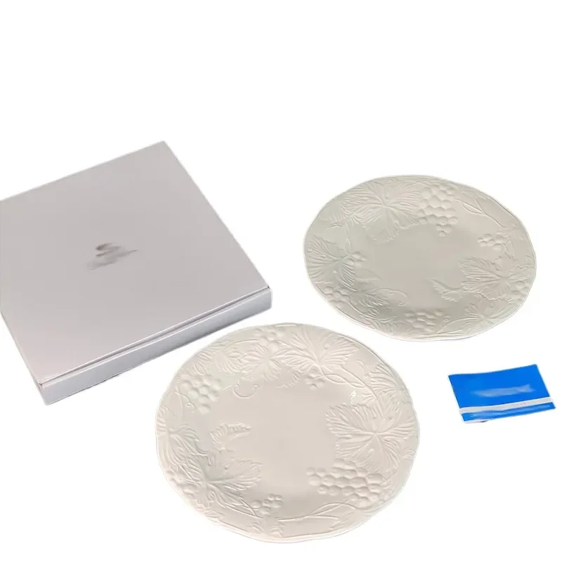 French Retro Relief Ceramic Plate for Western Food Pasta Steak Fruit Dessert Household Dinnerware