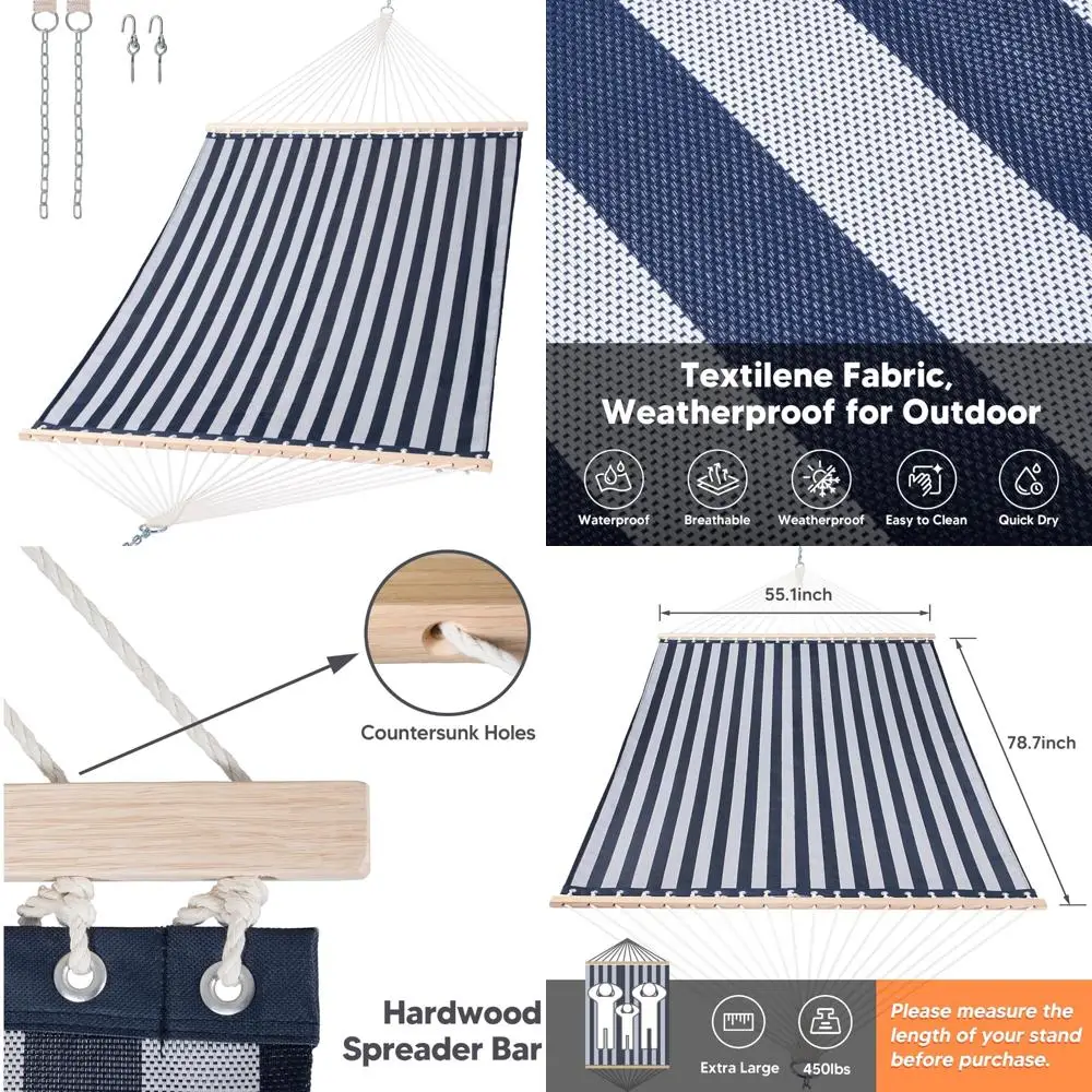 Hamaca de secado rápido de doble tamaño con barra esparcidora de madera dura para patio al aire libre, patio y comodidad junto a la piscina