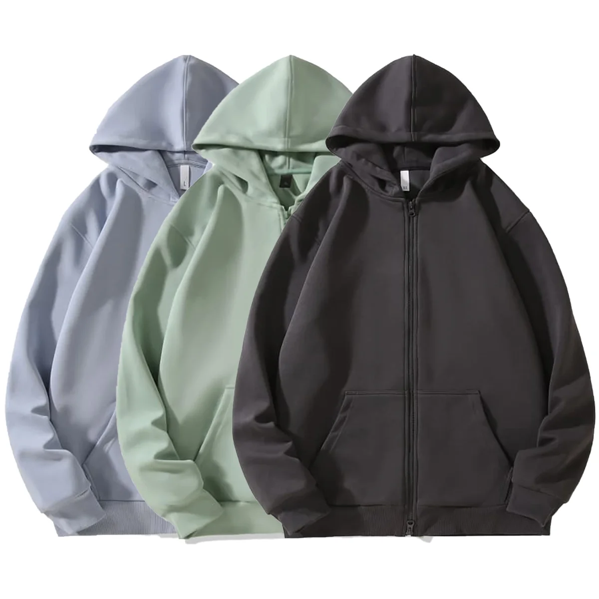 

Men's Solid Color Hooded Sweatshirt With Double Zipper Jacket Autumn Winter Suitable Young Couples