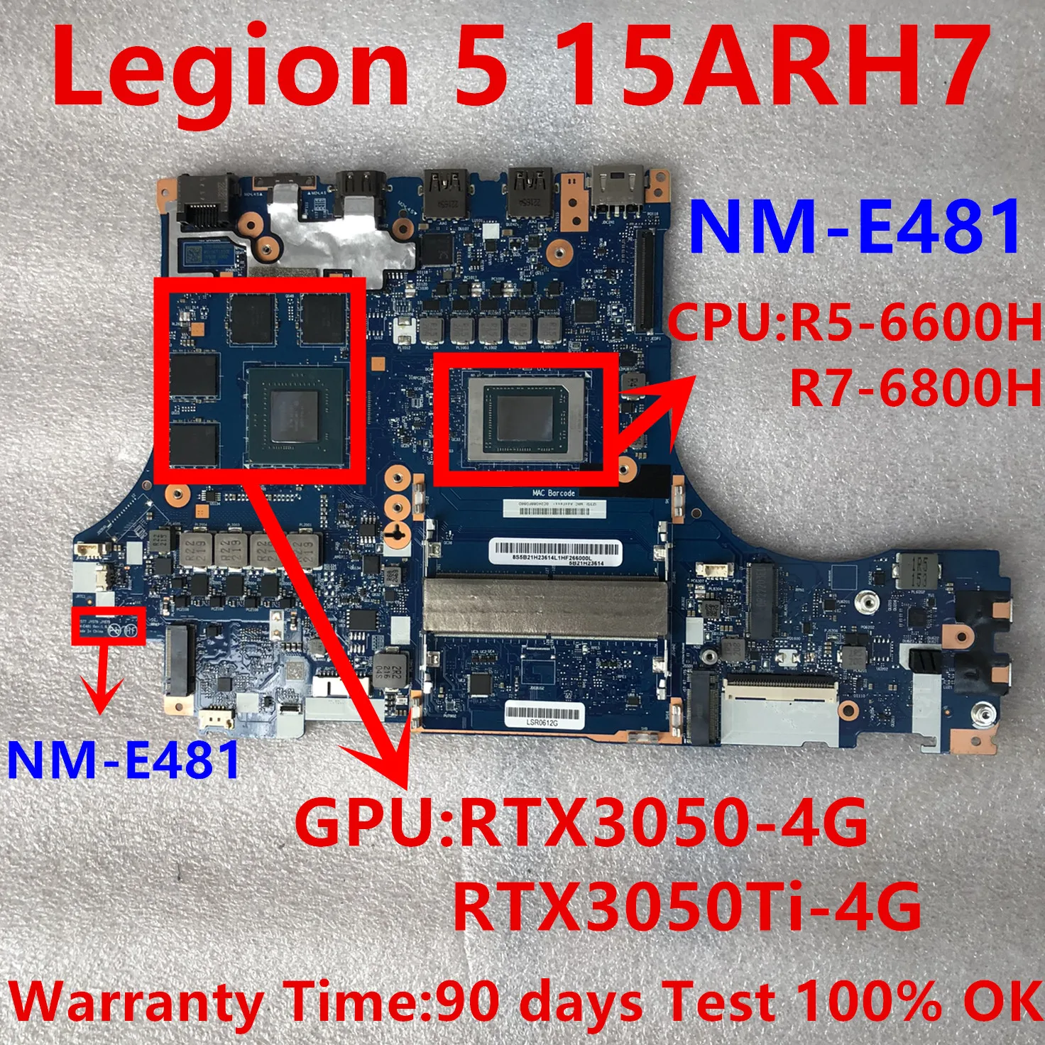 

NM-E481 материнская плата для ноутбука Lenovo Legion 5 15ARH7 CPU R5 6600H R7 6800H GPU: RTX3050 RTX3050TI тест ОК