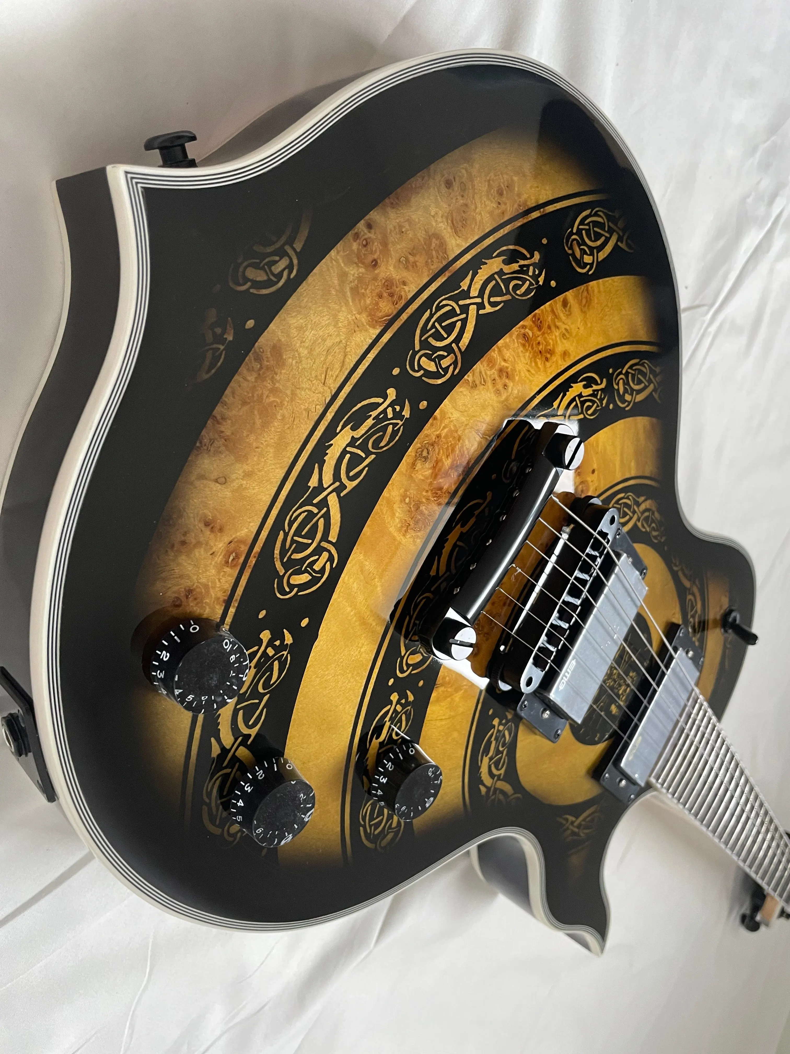 Lvybest Custom Irregular Body Electric Guitar Viking Totem Graphic Heavy Metal Guitar