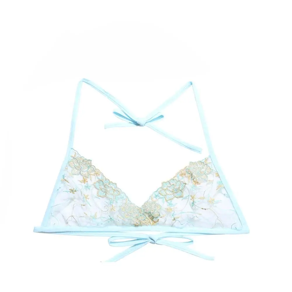 

European and American Transparent Straps Flower Hollow Open Back Embroidered Underwear Sexy Lingerie Women's Bras