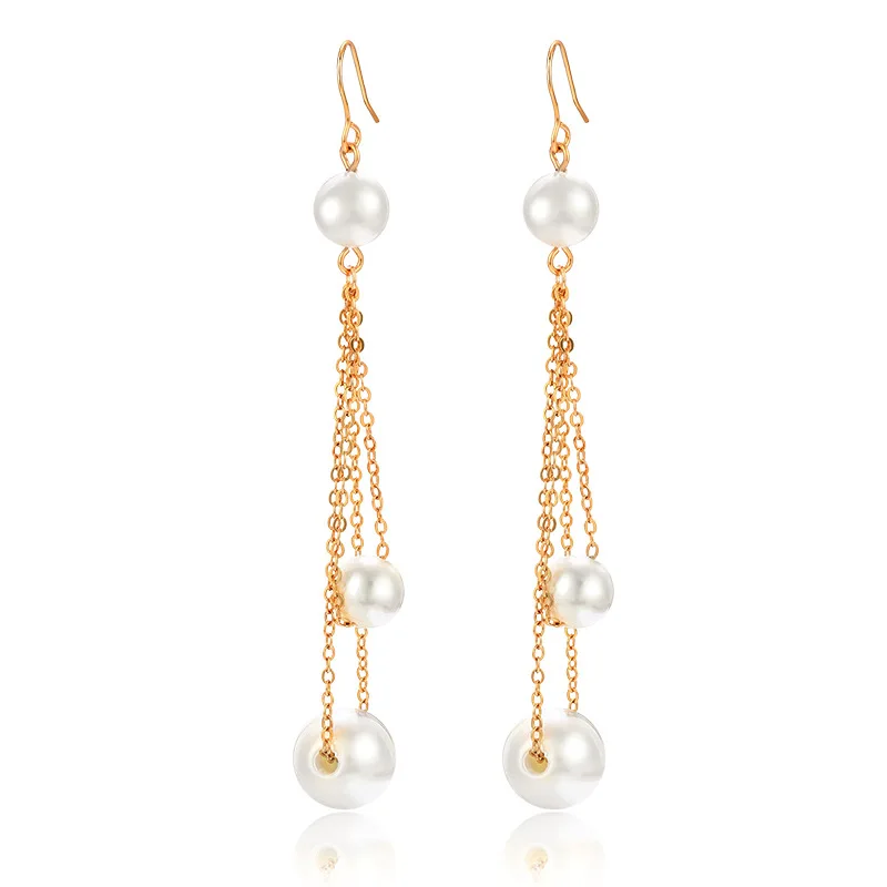 

Light Luxury Tassel Earrings Pearl 18K Plated Long Drop for Women, Trendy Minimalist Jewelry Gift for Girl