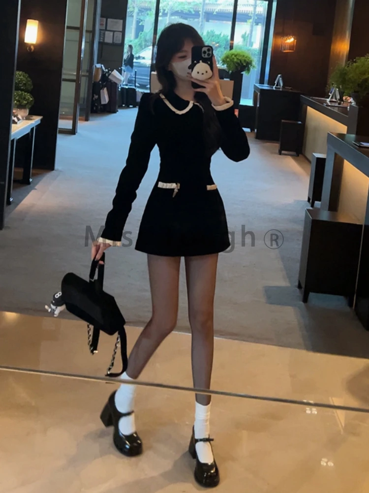 French Vintage One Piece Dress Women Pocket Elegant Y2k Evening Party Mini Dress Female Korean Style Casual Clothes 2024 Winter