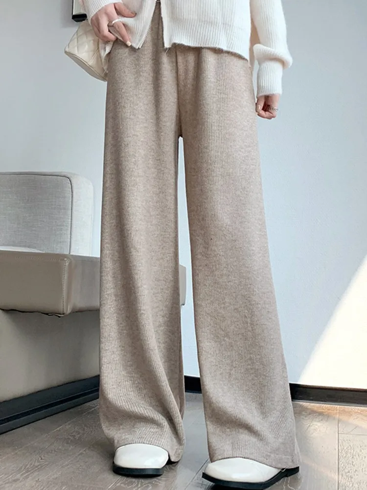 

2022 Autumn and Winter Fashion Comfortable Wide Leg Long Pants Elegant Women Solid All-matched Knitted Lazy Casual pants W1213