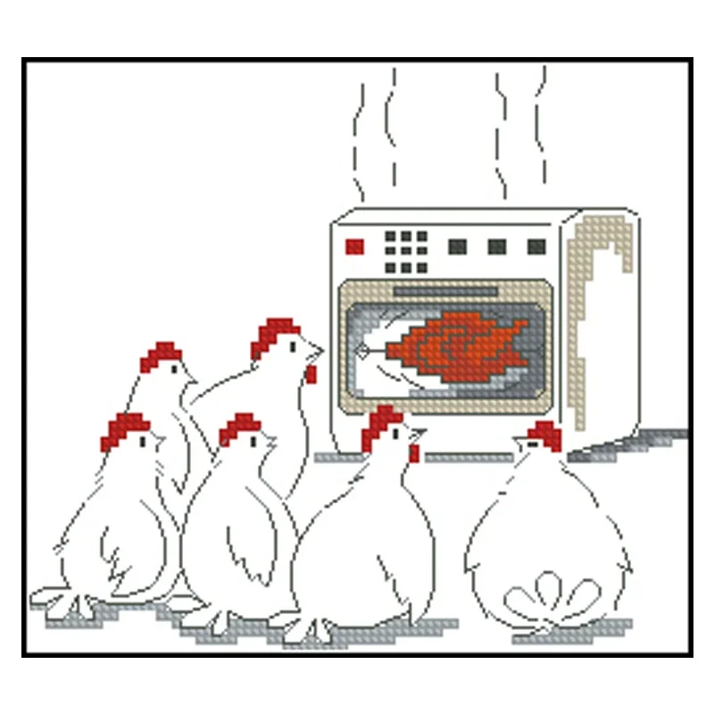 Amishop Top Quality Cute Lovely Counted Cross Stitch Kit Six Worried Chickens Chicken In The Oven Turkey Hen And Rooster