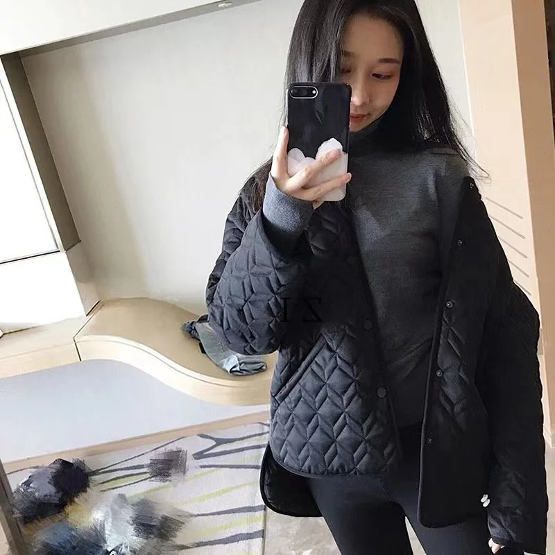 2024 Winter Short Cotton-Padded Jacket Women Diamond Loose Warm Down Cotton Parkas Thin Outerwear Fashion Casual Overwear Female