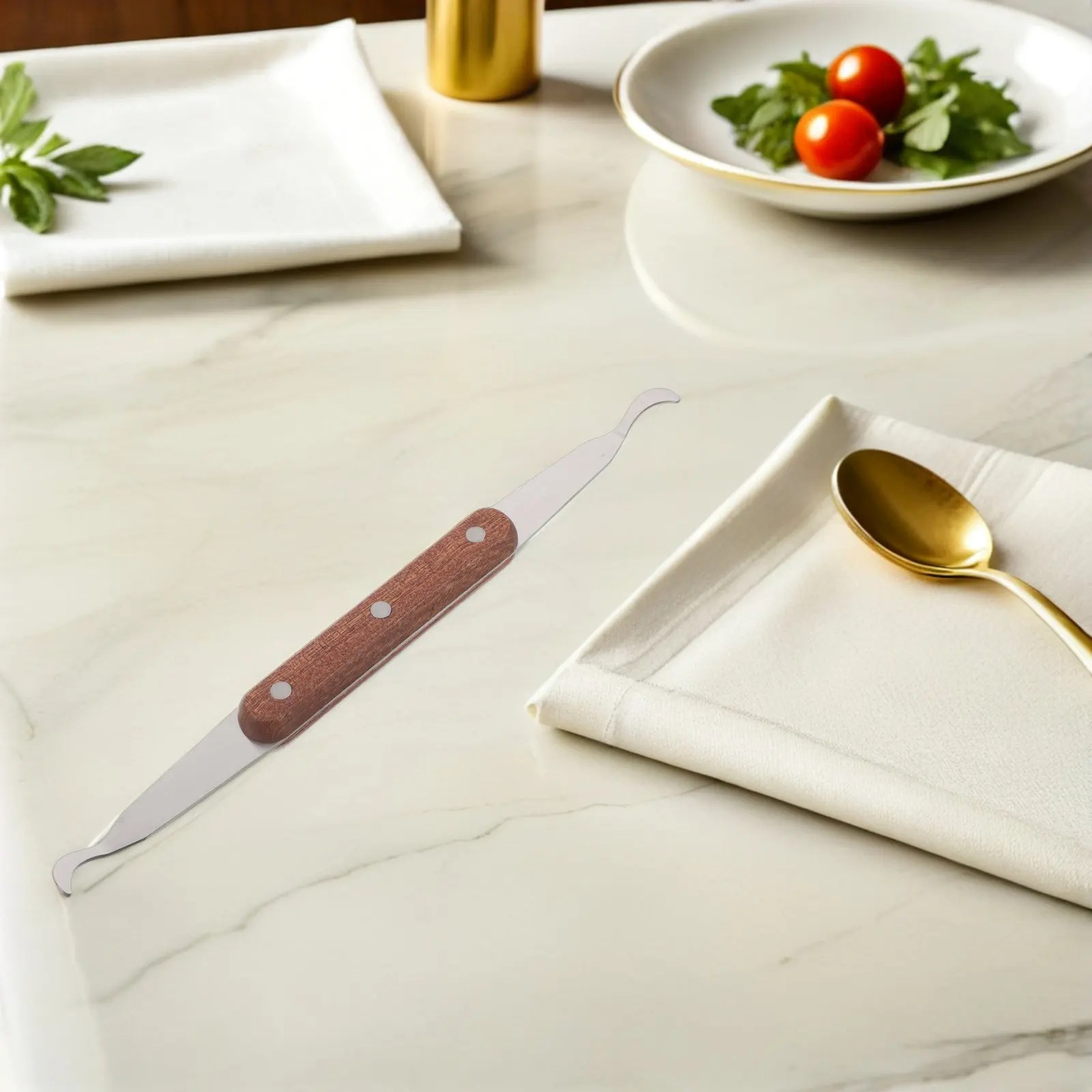 Double-Ended Kitchen Scraper Tool Wooden Handle Stainless Steel Blade Non Scratch Range Hood Cleaning Tool Kitchen Grease