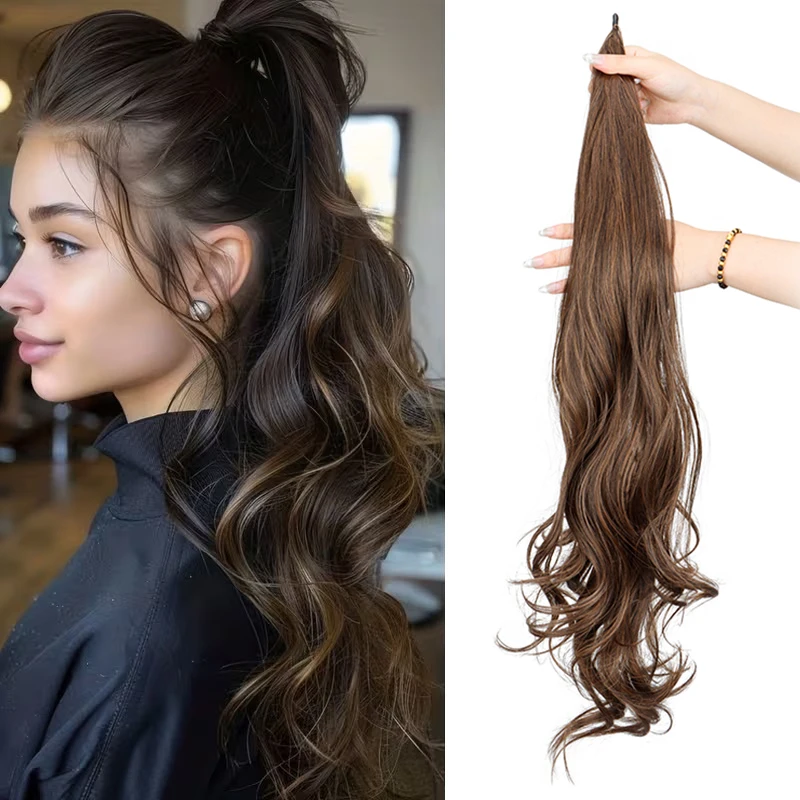 

30-дюймовые синтетические длинные волнистые вьющиеся волосы для наращивания, заколка в хвосте, легко носить для женщин на каждый день