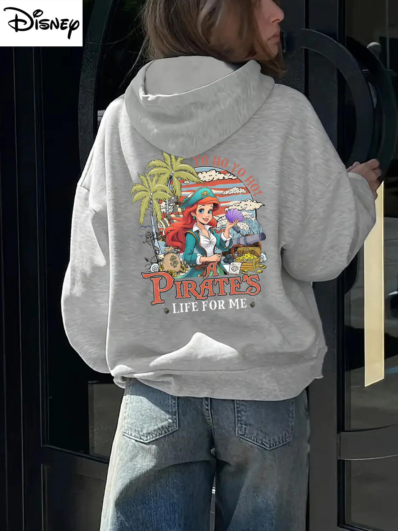 سترة نسائية من Ariel A Pirate'S Life for Me باللون الوردي مرخصة رسميًا سترة بقلنسوة رسومات استوائية مثالية للنساء #3