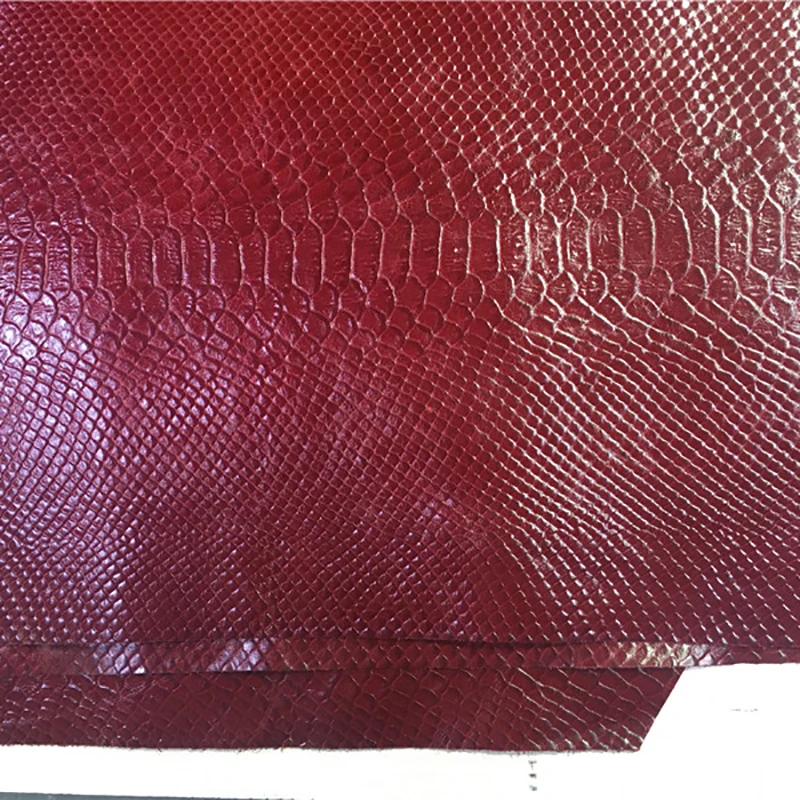 Dark Red Crocodile Snake Pattern Chrome Tanned Leather, Head Layer Cowhide, Embossed Leather, Handmade DIY Hand Leather, 0.7mm