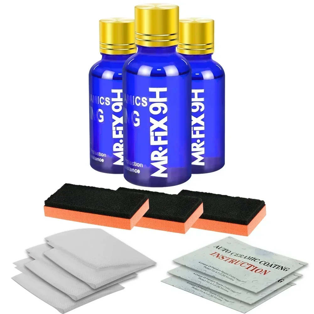 طقم طلاء زجاجي فائق للماء للسيارات ، معطف سيراميك سائل ، مواد بوليسيلوكسان ونانو ، سيراميك للسيارات ، 3 تيان ، 9 ساعات
