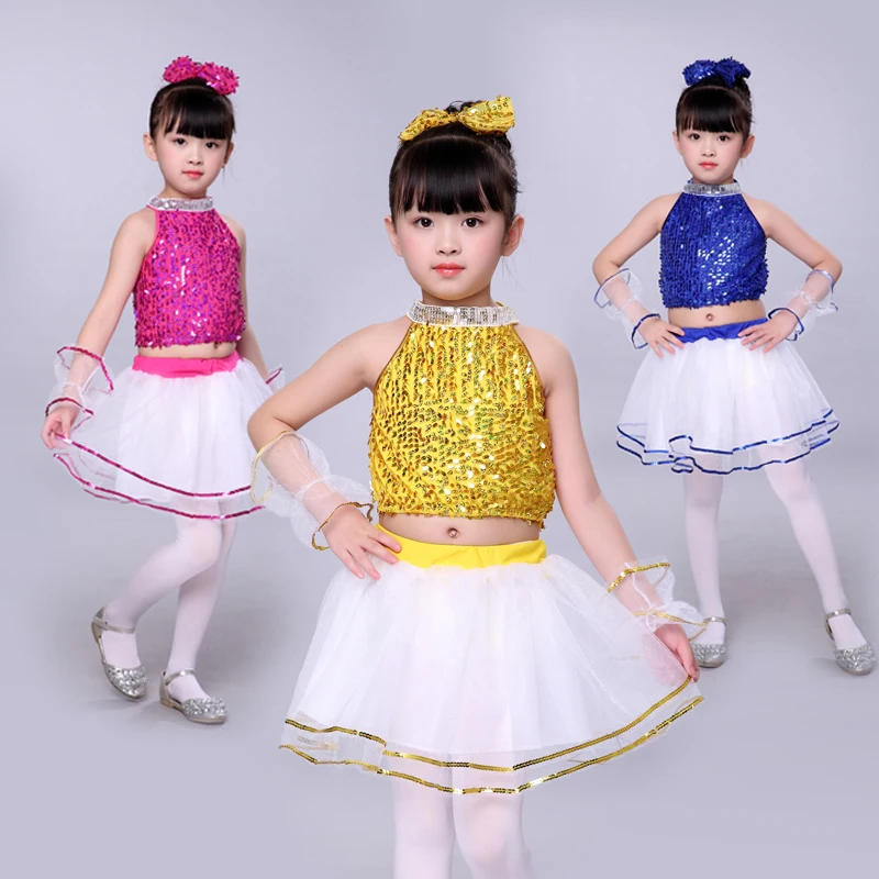 

Children's jazz dance performance costume girl glitter young children modern princess pompous gauze skirt performance costume