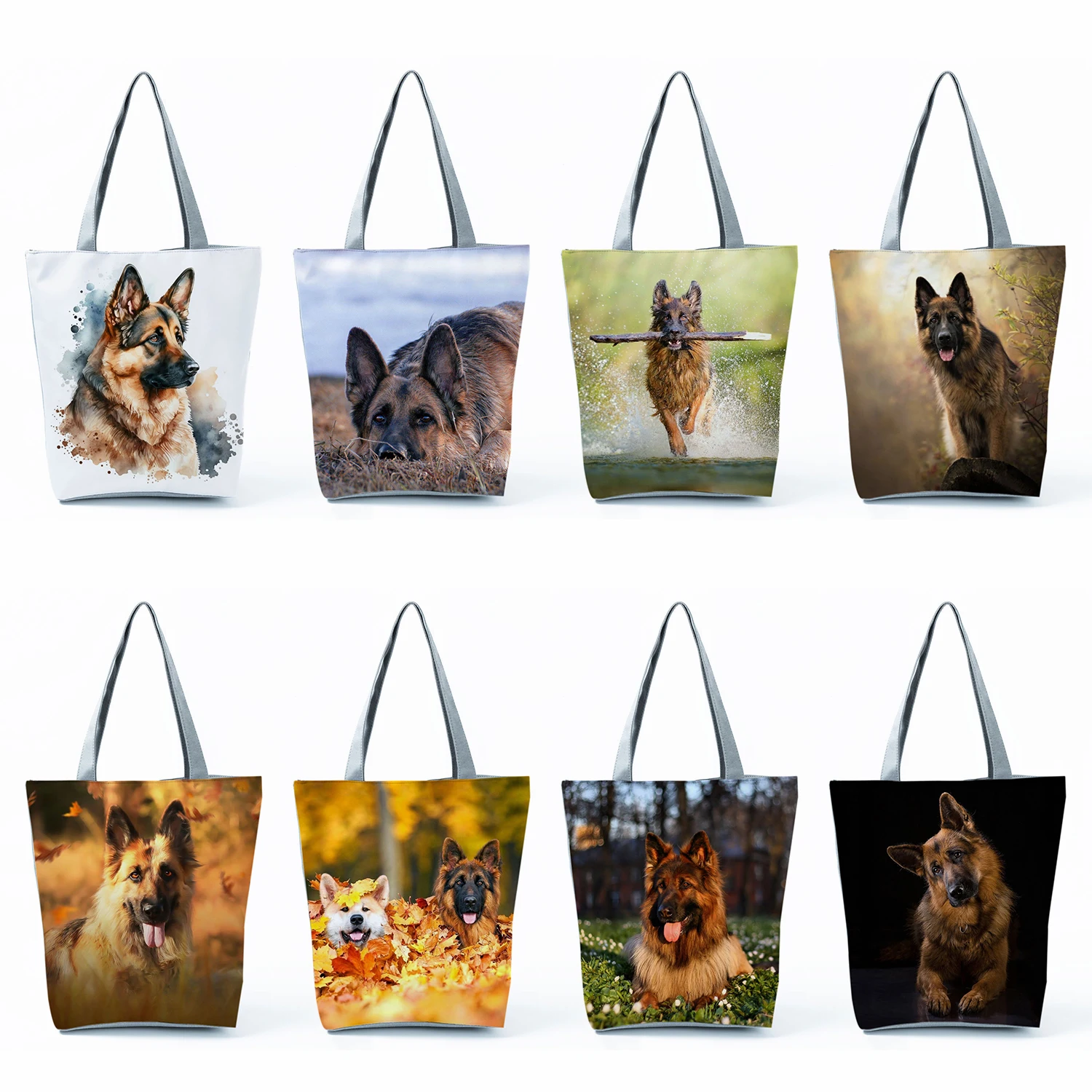 

For Groceries Custom Animal Pattern Shopping Bags Casual Portable Women Shoulder Bag German Shepherd Dog Print Handbags Foldable