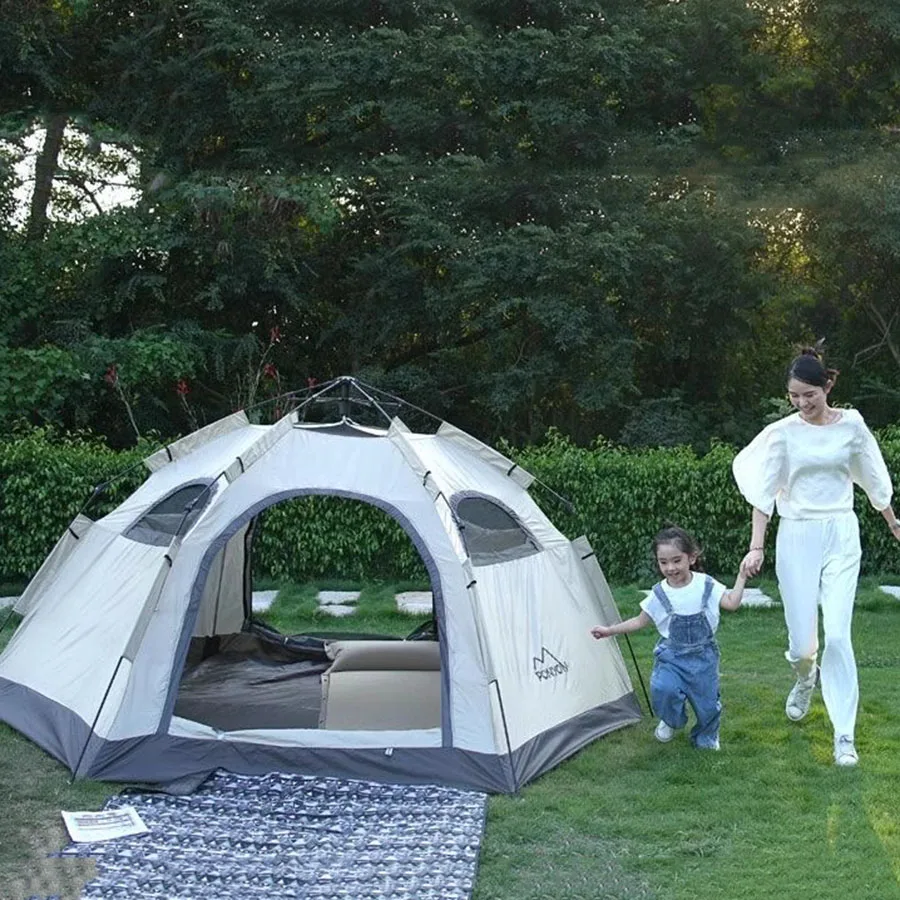 Tenda berkemah tahan air dengan ritsleting Yurt, tenda pantai mendaki cepat ultra-ringan, Organizer pesta taman luar ruangan, tas pantai Luifel