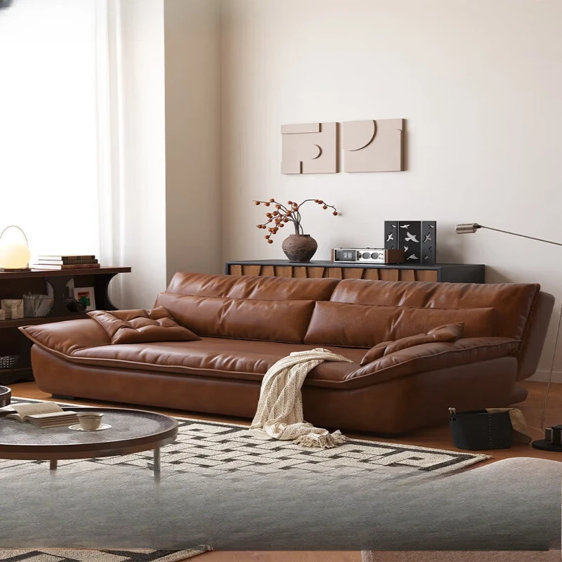 

Sailing leather sofa bed solid wood dual-purpose integrated folding small apartment retro double lazy living room