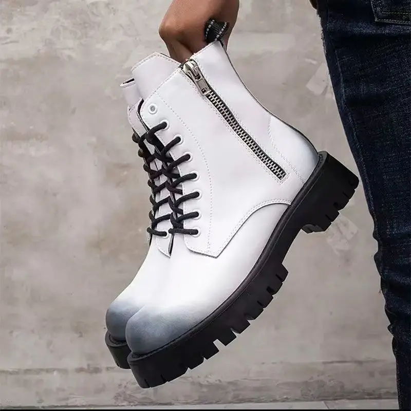 

italian designer fashion men boots original leather shoes stage nightclub cowboy platform boot cool high motorcycle botas hombre