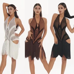 Sexy Halter Cutout Latin Dance Performance Dress Women Backless Fringed Dresses Adults Competition Dancing Clothes SL10670