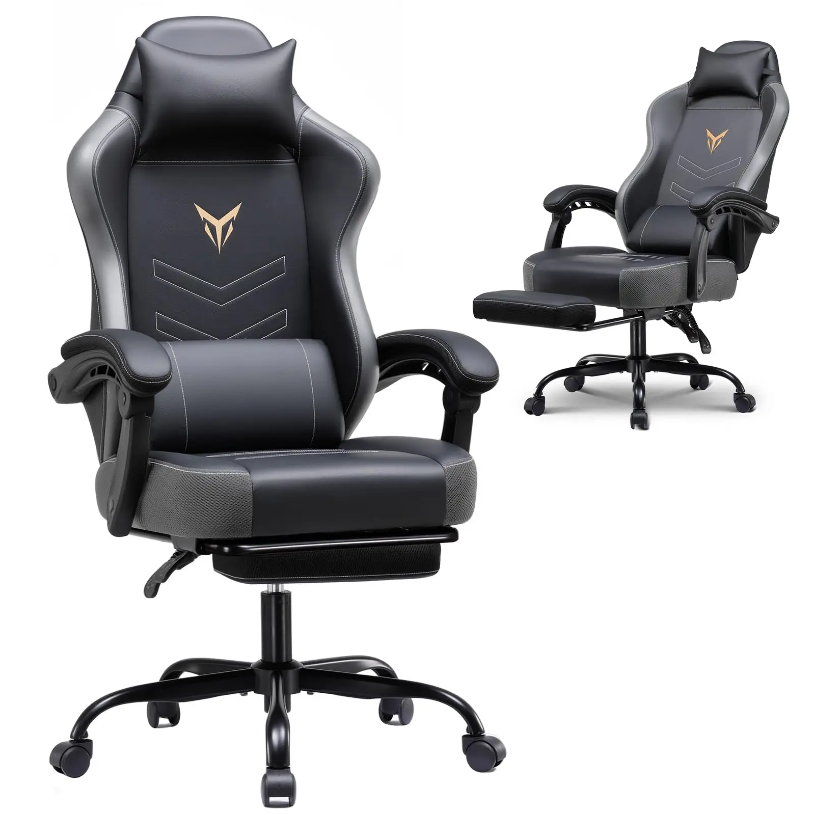 Ergonomic Gaming Chair With Footrest Recliner Headrest Lumbar Support Linkage Armrest High Back Office Home