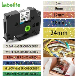 Labelife 1pack TZe-231L1 241L1 Compatible for Borther P-Touch Laser Checkered tape Label Printer PT-H100 Colorful Sparkling tape