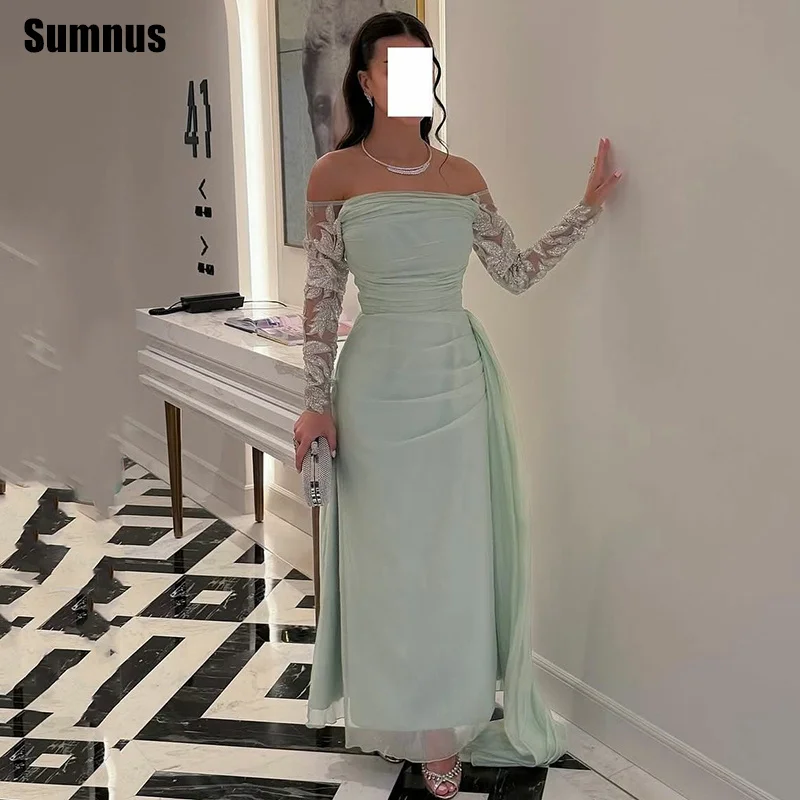 

Sumnus Elegant Mermaid Prom Dress Off Shoulder Pleats Midi Formal Evening Dress Gala فساتين سهرات Customized