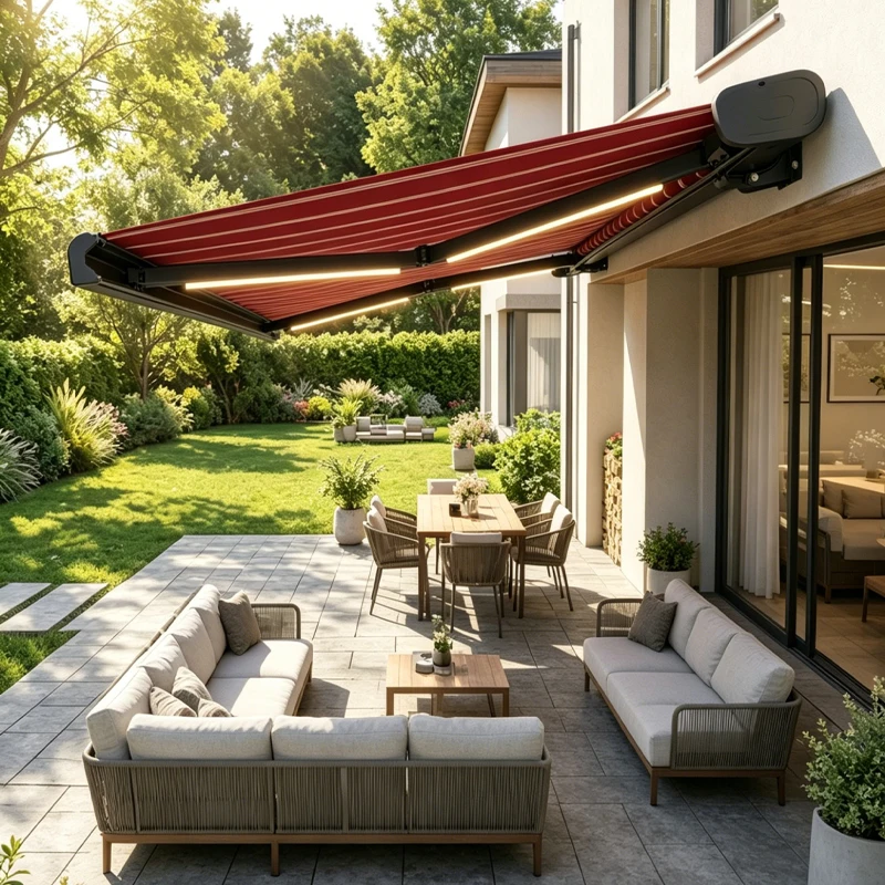 Motorized Retractable Awning for Patio with Remote Control Heavy-Duty Aluminum Frame UV Protection Water Resistant Fabric