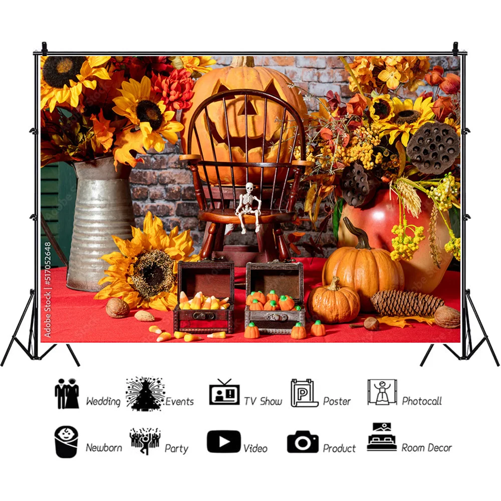 ハロウィーンの写真の背景、秋のカボチャ農場、干し草の秋の葉、赤ちゃんの写真スタジオの小道具、NG-06