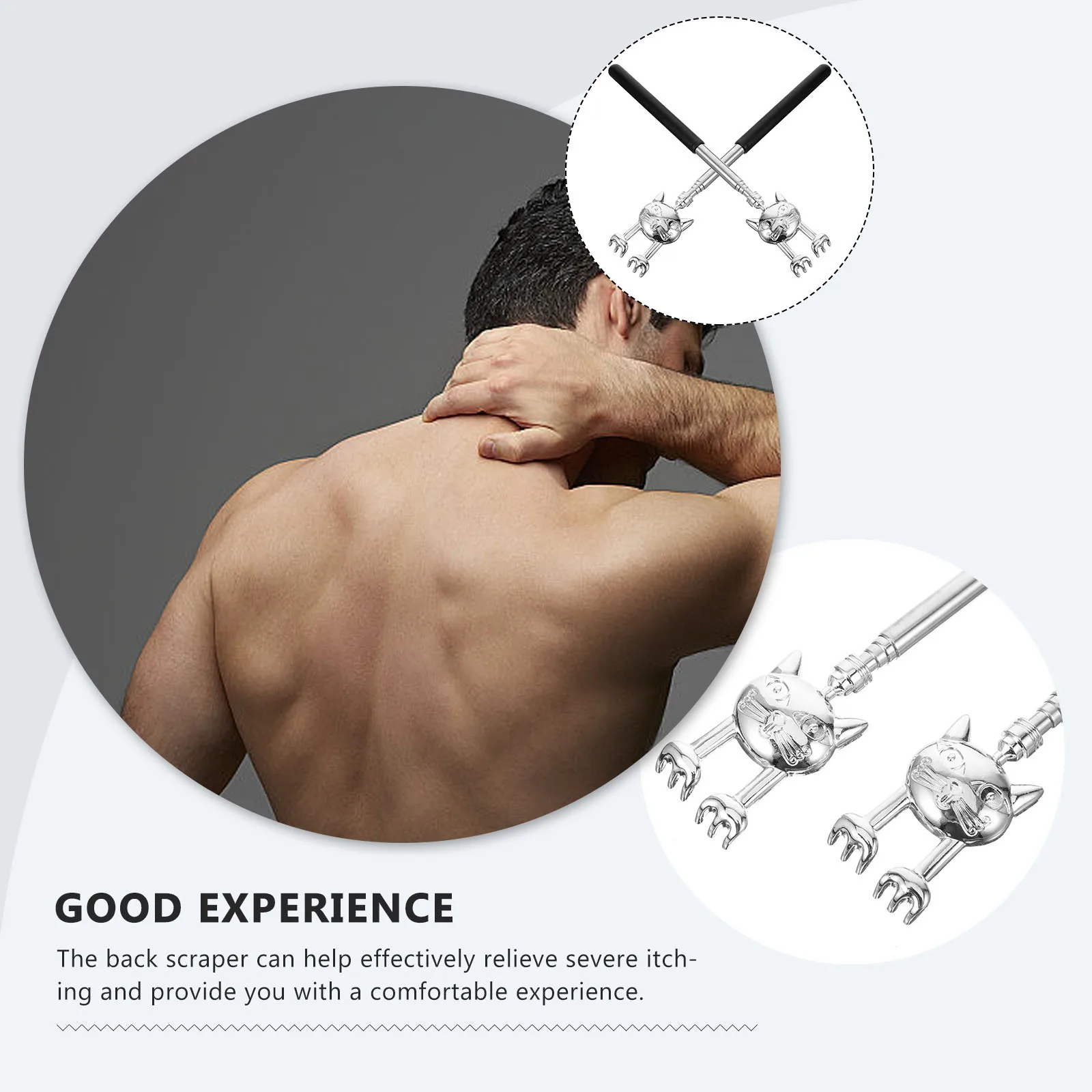 

2 шт., скребок для спины из нержавеющей стали, прочный инструмент для облегчения зуда с длинной ручкой для взрослых, мужчин, женщин, выдвижной телескопический корпус