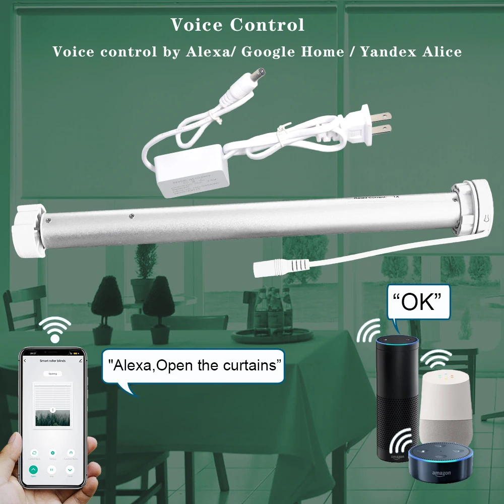 Tuya WiFi Mini Motorize Roller Blind Motor Smart life App Shutter Shade Engine For 38mm Tube Voice Smart Control Home Automation