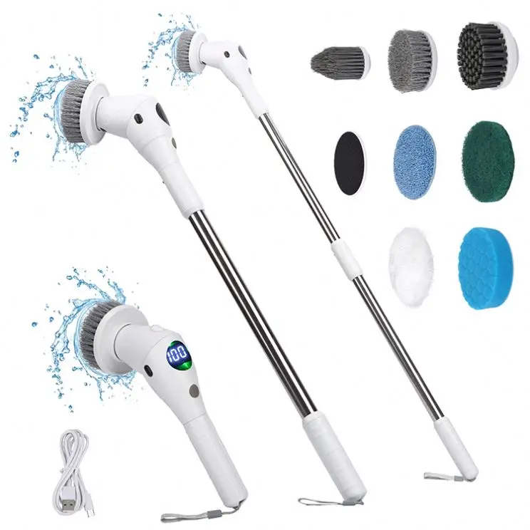 Cordless Electric Spin Cleaning Brush 3-Speed Rechargeable Floor Scrubber With LED Light For Toilet Window Durable Scrubber