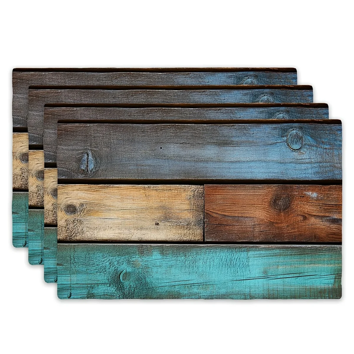 4Pcs Rustic Wooden Placemats 12 X 18 Inches Vintage Style Table Mats Colorful Layered Wood Design For Holiday Gatherings