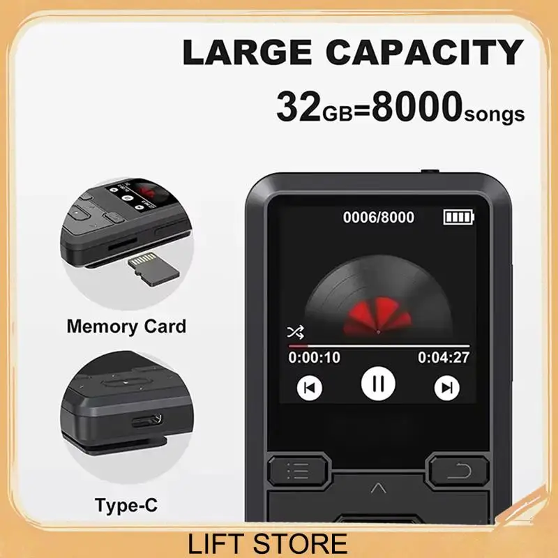 

BTLIFE-Мини-клипсы, 32 ГБ, звуковой MP3-плеер без потерь с BT 5,0, шагомером, FM-радио, новый дизайн, мини-плеер 1,44 дюйма