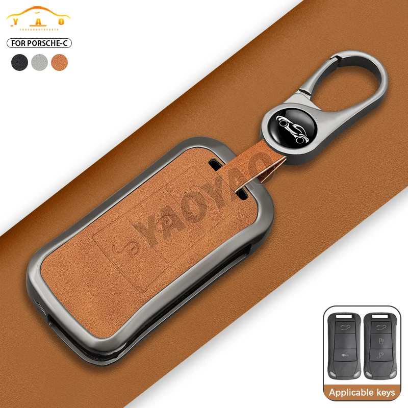 

2025 Leather Zinc Alloy Car Remote Key Case For Porsche Cayenne GTS 2004 2005 2006 2007 2008 2009 2010 Key Protect Accessories