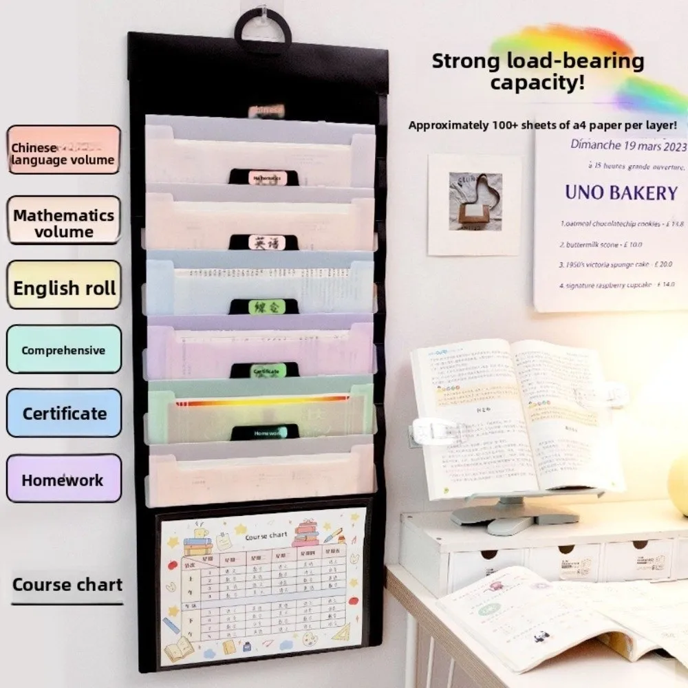 Portable 6 Pockets Hanging File Folders Large Capacity Wall Mounted Expandable Accordian Pockets Multi-color File Organizer Home