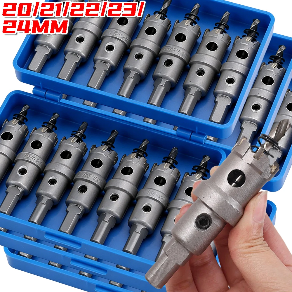 

20-24mm TCT Carbide Tip Hole Saw Center Drill Bit with Spring-Loaded Pilot Drill for Wood Stainless Steel Iron Metal Cutting