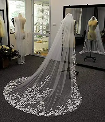 Wedding Veils 3D Flowers Floral Veil 1 Tier Long Cathedral Lace Edge Exquisite Petals Elegant Bridal Veils for Bride with Comb