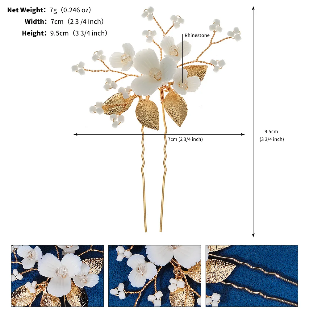 Frauen Blume Haarnadel Stick Hochzeit Braut Kristall Perle Haarnadel U Förmigen Haar Clip Barrettes Haar Zubehör Großhandel – Detail 21