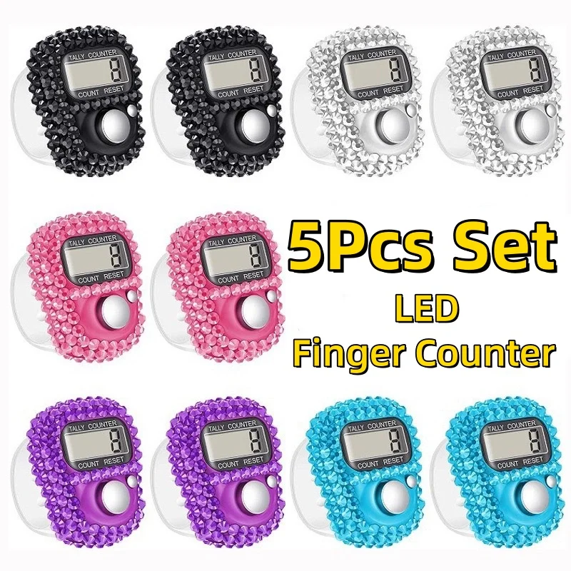 5Pcs Electronic Finger Counter Ring Set Finger Click Portable Resettable Digital Display Counter Count Prayer Accessories