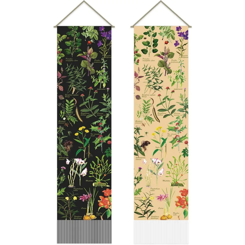 2 Pcs Herbal Plant Tapestry Wildflower Plant Floral Long Vertical Tapestry Wall Hanging Decor Botanical Aesthetics Tapestry