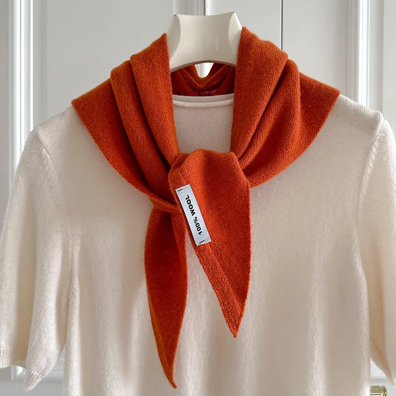 100% 울 니트 삼각 스카프 여성용 고품질 겨울 따뜻한 머리 스카프 숄 다기능 넥커치프